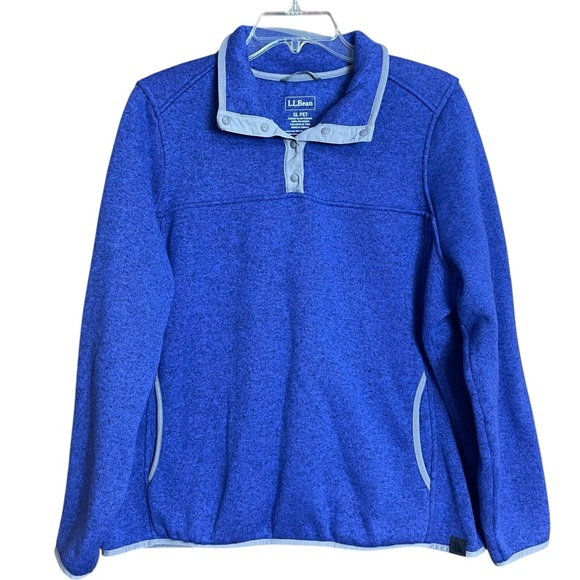 Ll Bean quarter snap blue fleece pullover jacket XL petite - Picture 1 of 12